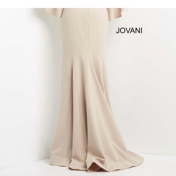 Jovani 07065 off Shoulder Flutter Sleeve Gown in Champagne - Picture 3 of 5